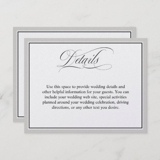 Elegante Script-Schnörkel Hochzeitdetails (Vorne/Hinten)