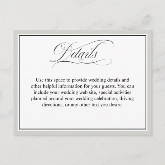 Elegante Script-Schnörkel Hochzeitdetails Postkarte (Vorderseite)