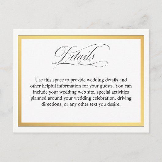 Elegante Script-Schnörkel Hochzeitdetails Postkarte (Vorderseite)