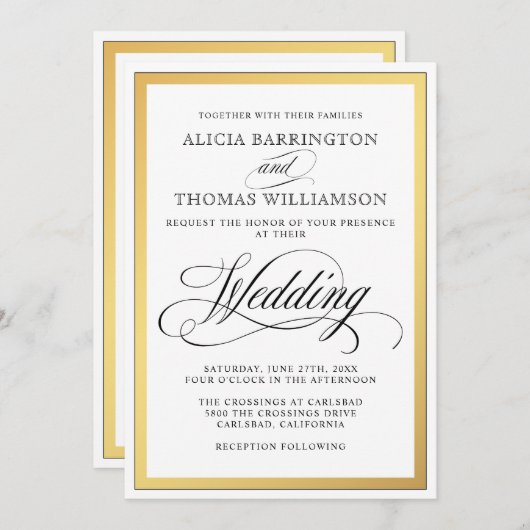 Elegante Script-Schnörkel Hochzeitsfeiern Einladung (Vorne/Hinten)