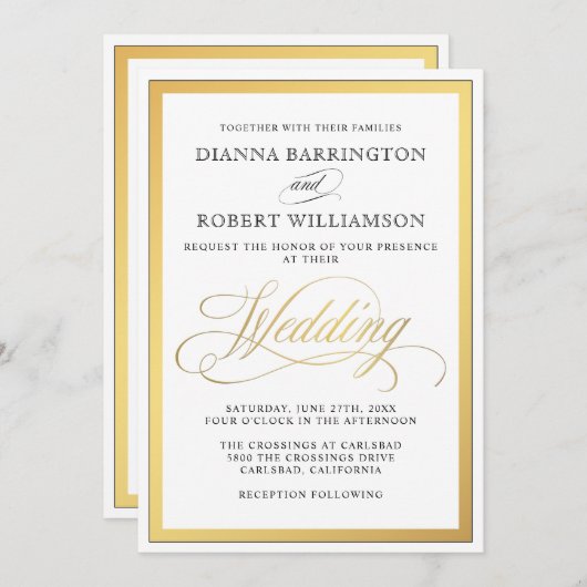 Elegante Script-Schnörkel Hochzeitsfeiern Einladung (Vorne/Hinten)