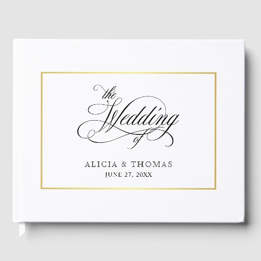 Elegante Script Schnörkel Kalligraphie Hochzeit Gästebuch (Vorderseite)
