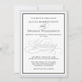 Elegante Script-Schnörkel mit beliebiger Silver-Gr Einladung (Vorderseite)