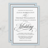 Elegante Script-Schnörkel mit Dusty Blue Border Einladung (Vorne/Hinten)