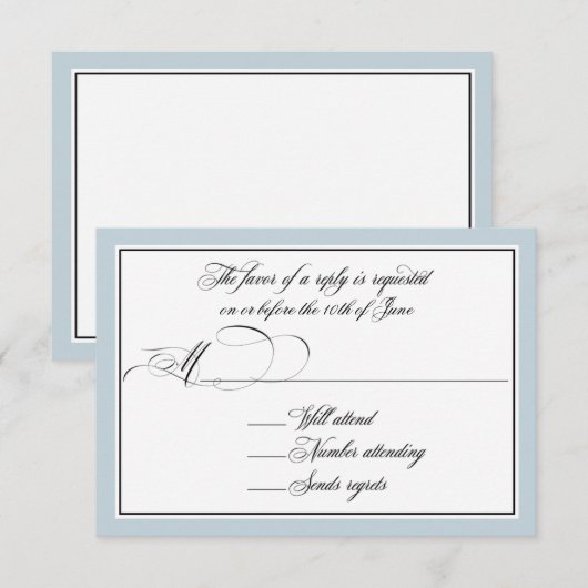 Elegante Script-Schnörkel mit Dusty Blue Border RSVP Karte (Vorne/Hinten)