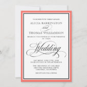 Elegante Script-Schnörkel mit Korallengrenzen Einladung (Vorderseite)