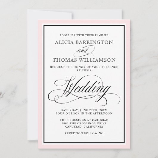 Elegante Script-Schnörkel mit rosa, rosa, rosa Bor Einladung (Vorderseite)