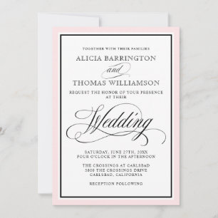 Elegante Script-Schnörkel mit rosa, rosa, rosa Bor Einladung