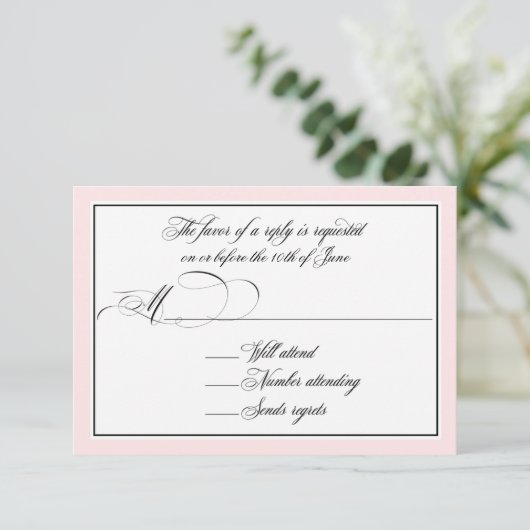 Elegante Script-Schnörkel mit rosa, rosa, rosa Bor RSVP Karte (Stehend Vorderseite)