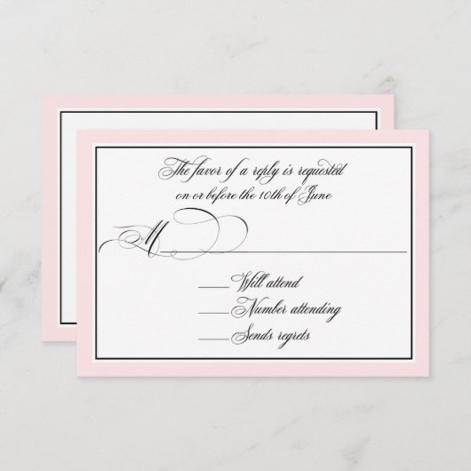 Elegante Script-Schnörkel mit rosa, rosa, rosa Bor RSVP Karte (Vorne/Hinten)