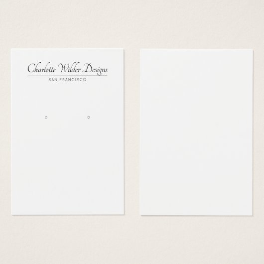 Elegante Script Schwarz-weiß Earring Display Card (Vorne & Hinten)