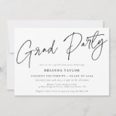 Elegante Script Schwarz-weiß Graduation Party Einladung (Vorderseite)