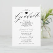 Elegante Script schwarz-weiß Graduierungsparty Einladung (Stehend Vorderseite)