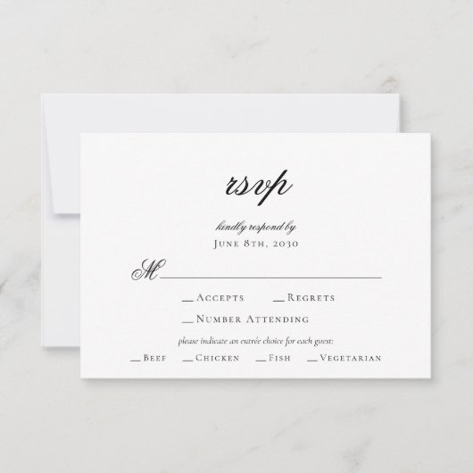 Elegante Script Schwarz-weiß Wedding RSVP Card Karte (Vorderseite)