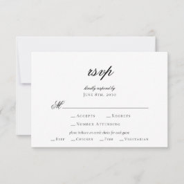 Elegante Script Schwarz-weiß Wedding RSVP Card Karte