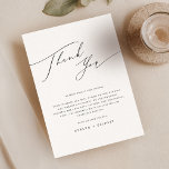 Elegante Script-Schwarz-weiße Hochzeitsempfehlung Dankeskarte<br><div class="desc">Jeden Hochzeitstisch mit einer Note würdigen, die Bände spricht. Diese elegante Script Black and White Wedding Reception Table Dankeschön-Karte bietet eine herzliche Nachricht an Ihre Gäste. Das moderne, einfache Design ergänzt jedes Hochzeitsambiente und sorgt für eine harmonische Mischung aus Brauchtum und Stimmung. Diese Danksagungen setzen mit ihrer einzigartigen Eleganz einen...</div>