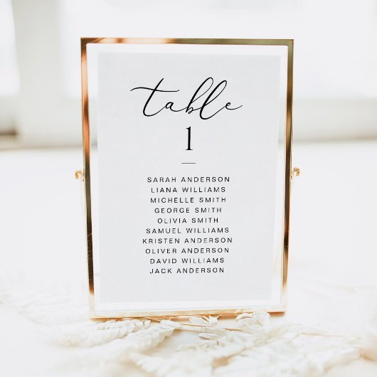 Elegante Script Seating Chart Card Karte