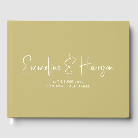 Elegante Script Serif Custom Moss Green Wedding Gästebuch (Vorderseite)