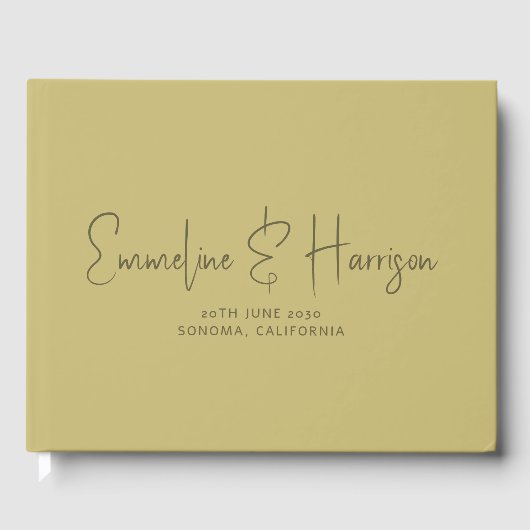 Elegante Script Serif Custom Moss Green Wedding Gästebuch (Vorderseite)