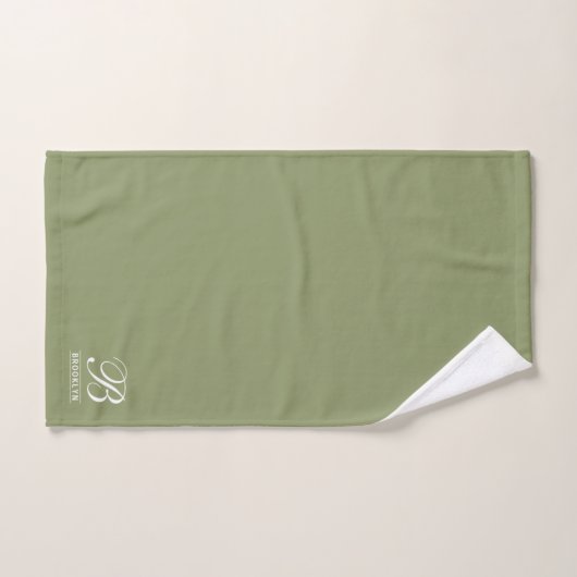 Elegante Script Serif Monogram Sage Green Badhandtuch Set (Handtuch)