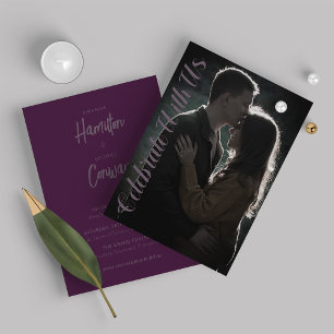 Elegante Script-Shades der Lila Foto-Hochzeit Einladung