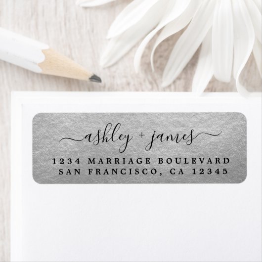 Elegante Script Silver Wedding Rücksendeadresse (Insitu)