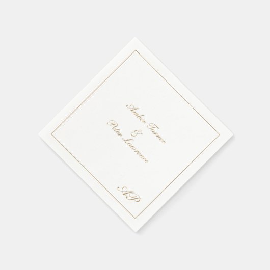 Elegante Script Simple Monogram Formal Gold Weddin Serviette (Ecke)