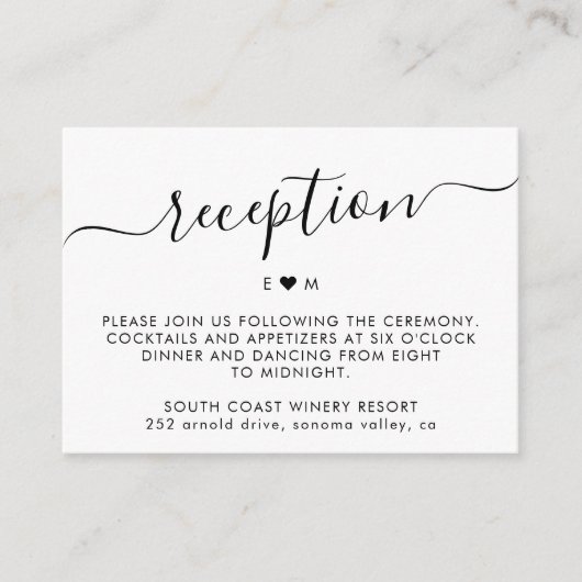 Elegante Script Simple Monogram Wedding Reception Begleitkarte (Vorderseite)