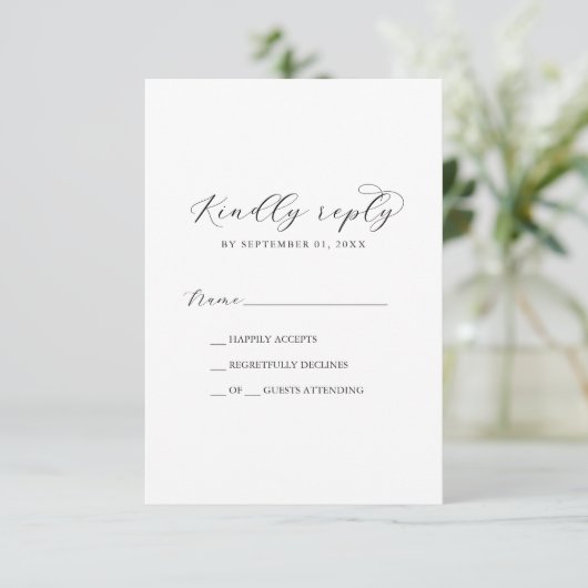 Elegante Script Simple RSVP Card (Stehend Vorderseite)