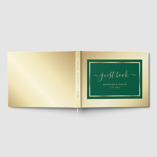 Elegante Script Smarald Green und Gold Wedding Gästebuch (Voll)