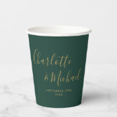 Elegante Script Smarald Green und Gold Wedding Pappbecher (Rückseite)