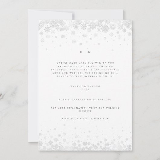 Elegante Script Snowflakes Save the Date Karte (Rückseite)