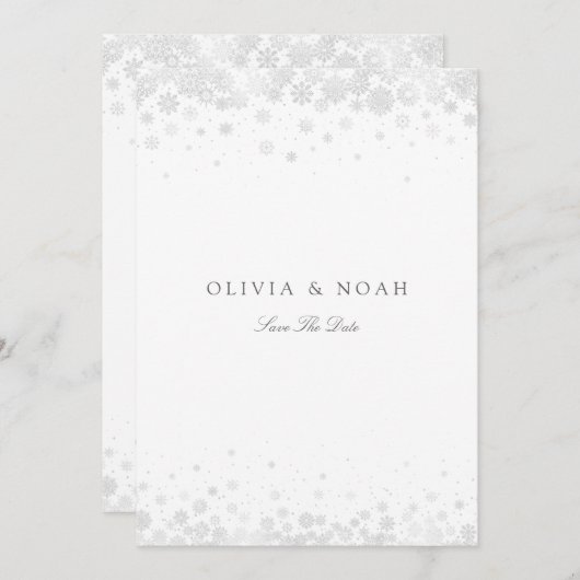 Elegante Script Snowflakes Save the Date Karte (Vorne/Hinten)