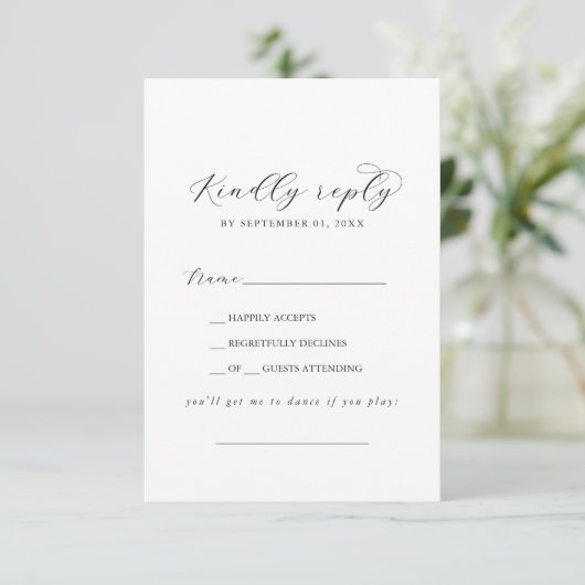 Elegante Script Song Request RSVP Card Karte (Stehend Vorderseite)