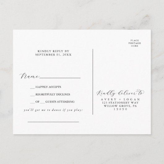 Elegante Script Song Request UAWG Postcard Einladungspostkarte (Rückseite)