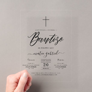 Elegante Script Spanische Tauf Einladung