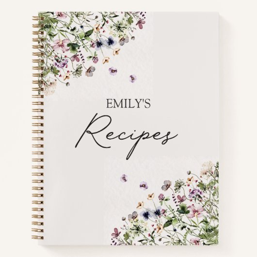 Elegante Script Spring Lila Wildblumen Rezept Notizblock (Vorderseite)