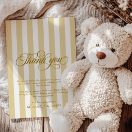 Elegante Script & Stripes Baby Dusche Dankeskarte