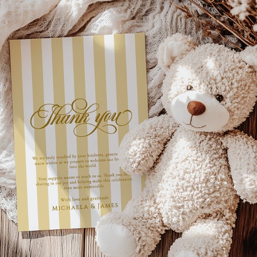 Elegante Script & Stripes Baby Dusche Dankeskarte