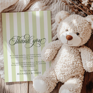 Elegante Script & Stripes Baby Dusche Dankeskarte