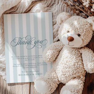 Elegante Script & Stripes Baby Dusche Dankeskarte