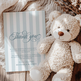Elegante Script & Stripes Baby Dusche Dankeskarte