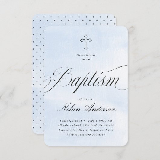 Elegante Script-Taufe Einladung (Vorne/Hinten)