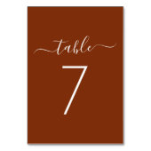 Elegante Script Terracotta Tischnummer Card (Rückseite)