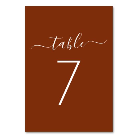 Elegante Script Terracotta Tischnummer Card (Rückseite)