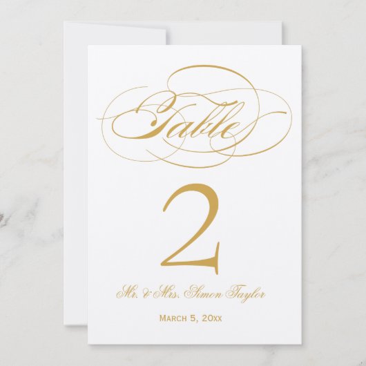 Elegante Script-Tischnummer - Gold Einladung (Vorderseite)