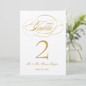 Elegante Script-Tischnummer - Gold Einladung (Stehend Vorderseite)