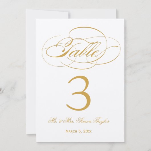 Elegante Script-Tischnummer - Gold Einladung (Vorderseite)