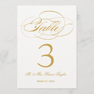 Elegante Script-Tischnummer - Gold Einladung