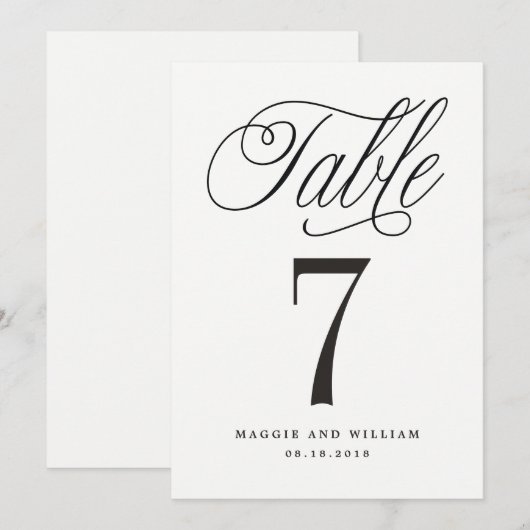 Elegante Script-Tischnummer-Karte Einladung (Vorne/Hinten)